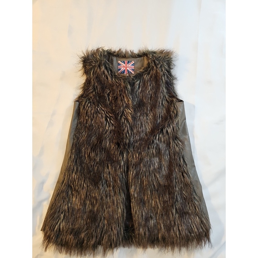 Miss London Women's Faux Fur &‎ Leather Vest Mixed Browns size S
